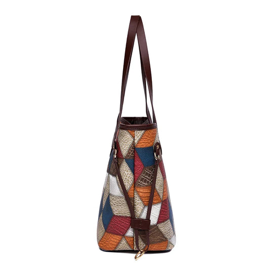 Geo-print leather Mara tote bag with free mini wallet