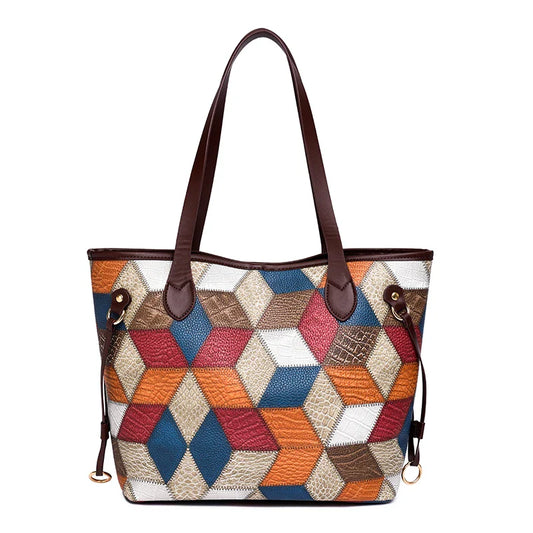 Geo-print leather Mara tote bag with free mini wallet