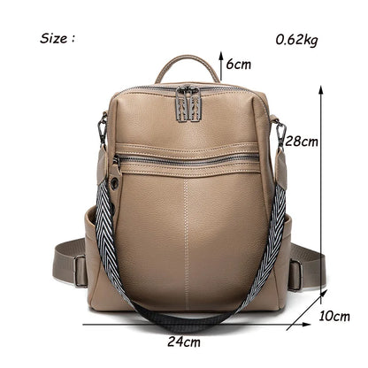 Pocket leather backpack with double strap